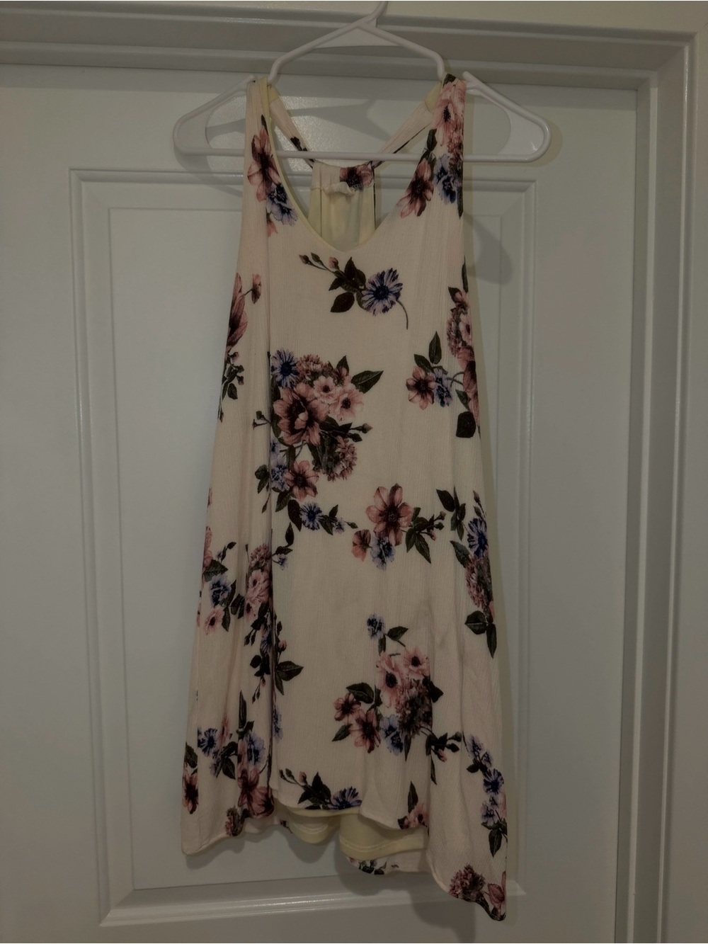 Millibon Cream Floral Mini Dress with Pink & Blue Flowers
